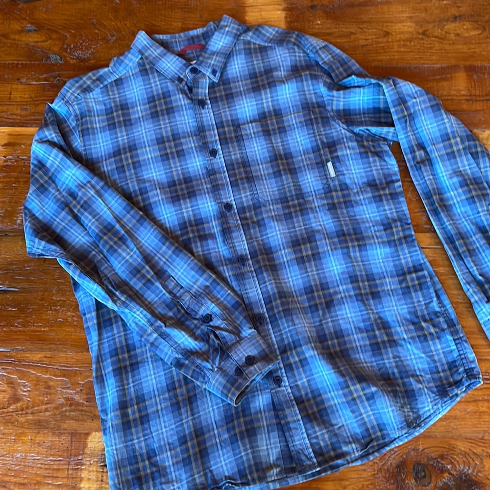 🍃 Columbia Large Long Sleeve Button Down Shirt Blue Plaid Light Weight